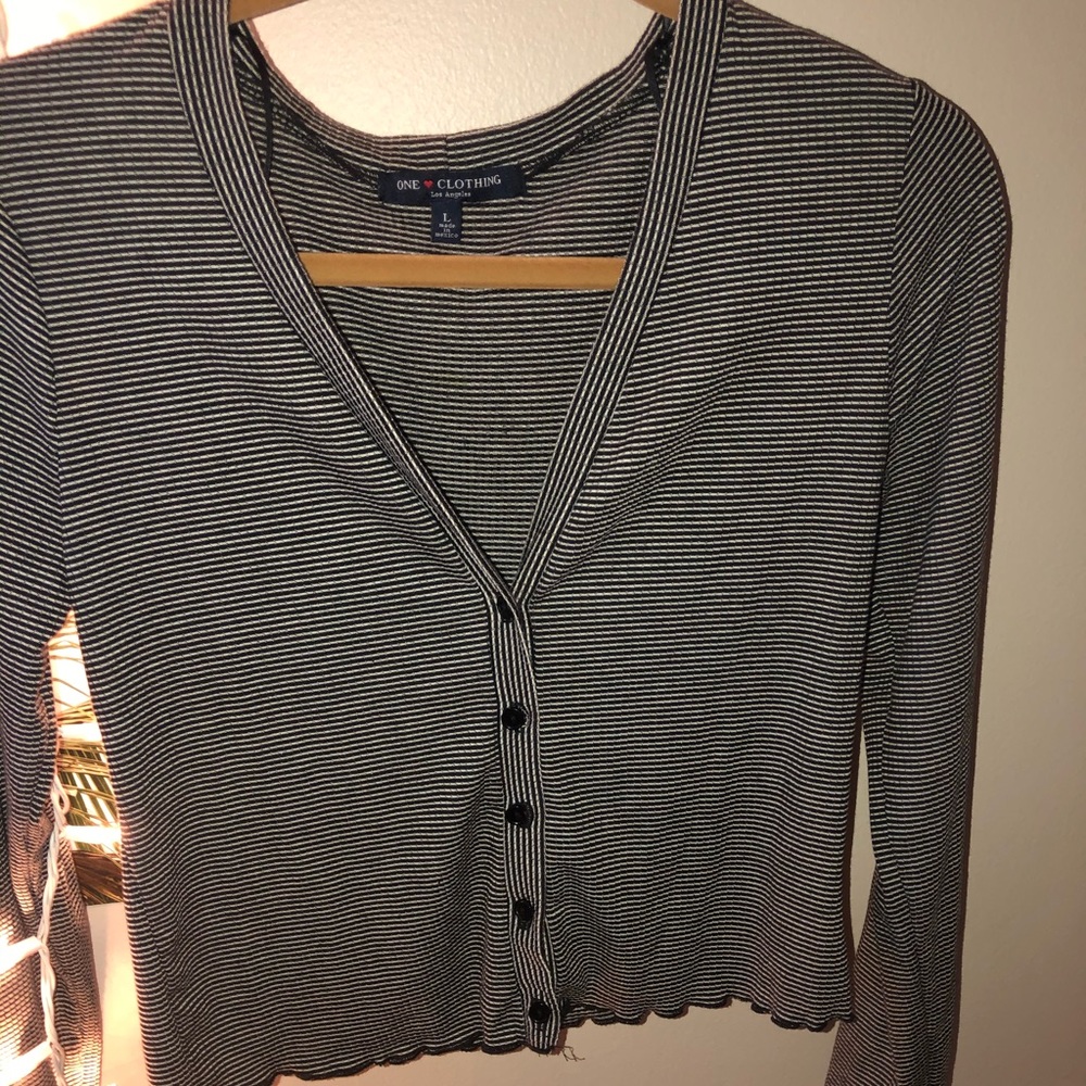 Striped button-up cropped shirt